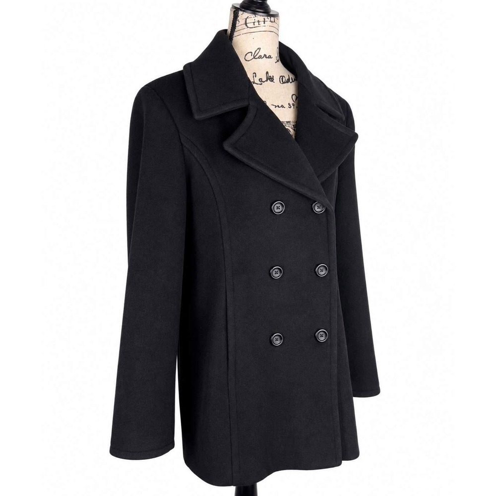 Vtg Larry Levine Womens Black Pea Coat Jacket Double Breasted Size 12 Nautical